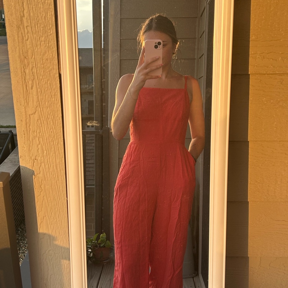 Old Navy Red Sleeveless Jumpsuit with Textured Fabric